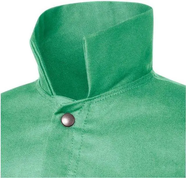 Alt view image 4 of 6 - STEINER 1230-L Flame Resistant Jacket w/Leather Sleeves, Green/Gray, L