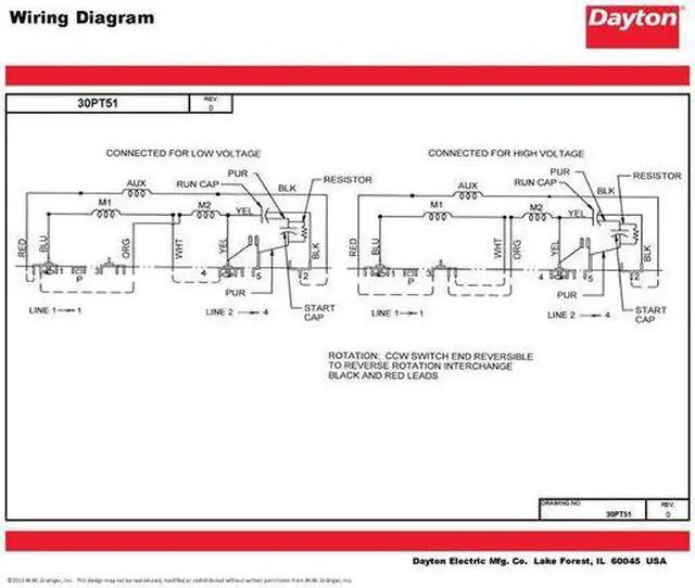 Alt view image 5 of 5 - DAYTON 30PT51 Capacitor-Start/Run General Purpose Motor, 1/4 hp HP, 115/230V AC