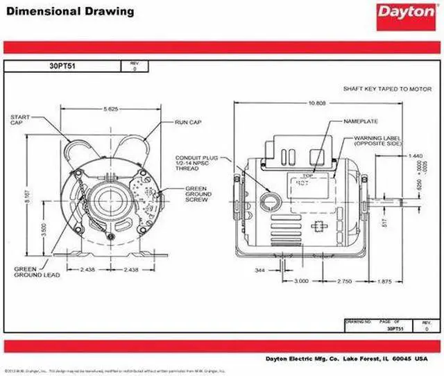 Alt view image 4 of 5 - DAYTON 30PT51 Capacitor-Start/Run General Purpose Motor, 1/4 hp HP, 115/230V AC
