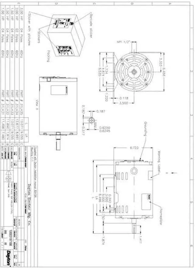 Alt view image 6 of 7 - DAYTON 31LH31 3-Phase General Purpose Motor, 1 HP, 56H Frame, 230/460V AC