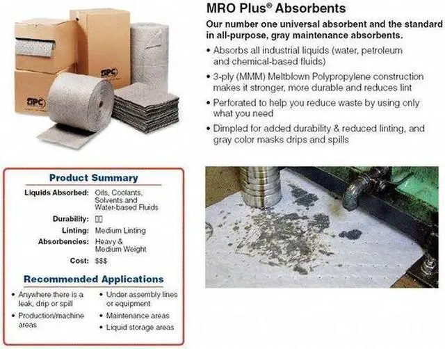 Alt view image 5 of 6 - BRADY MRO30P Sorbent Roll, Universal, 49 gal Vol Absorbed per Pkg, 30 in x 150
