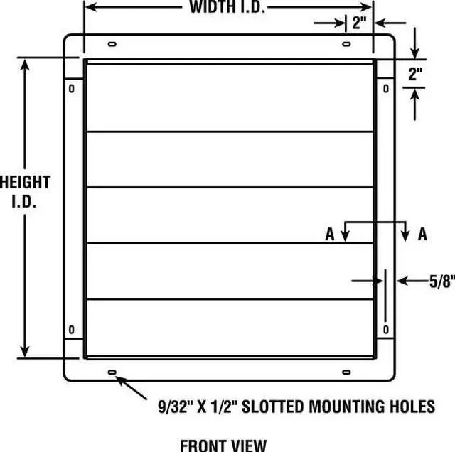 Alt view image 2 of 4 - DAYTON 2C523 Wall Backdraft Damper, Vertical Mount, 24 in Dia Fan, 27 in H x 27