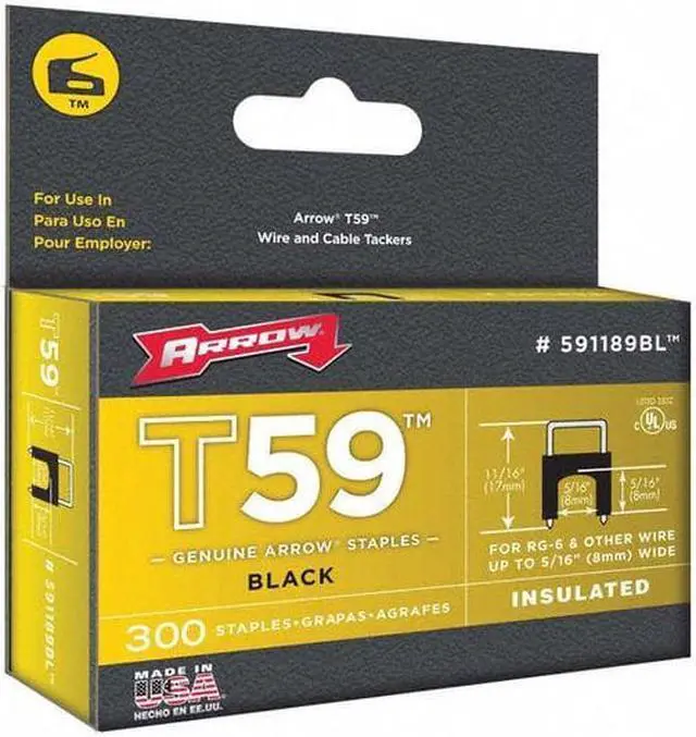 Alt view image 3 of 3 - Arrow Insulated Staple, T59, 13/64 L, PK300 Black 0.024 x 0.048" Gauge  591189BL