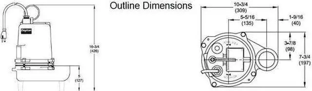 Alt view image 4 of 4 - DAYTON 4HU79 4/10 HP 2" Manual Submersible Sewage Pump 115V