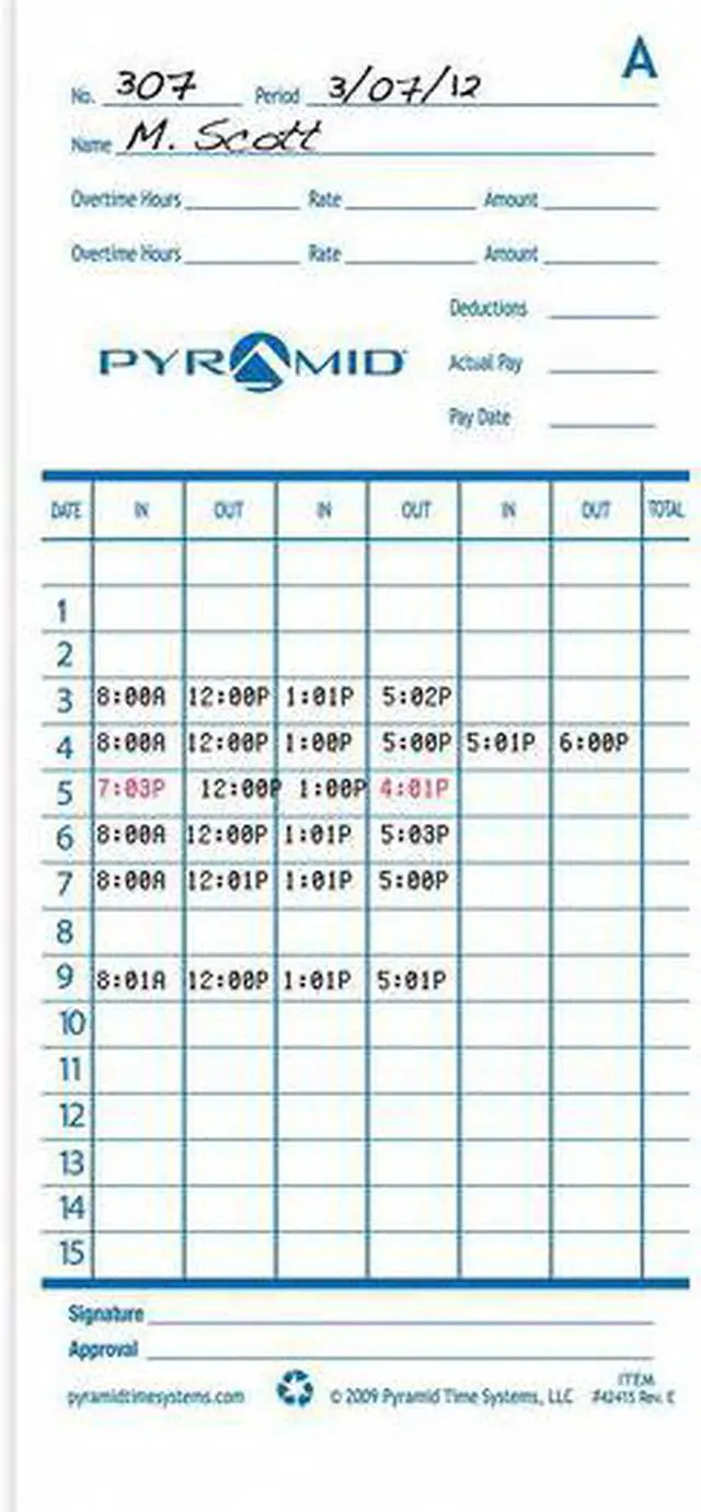 Alt view image 6 of 6 - PYRAMID 42415 Time Card,PK100
