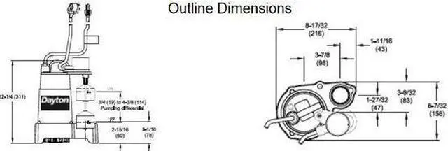 Alt view image 3 of 3 - DAYTON 3BB72 3/4 HP 1-1/2" F Submersible Sump Pump 120V AC Vertical