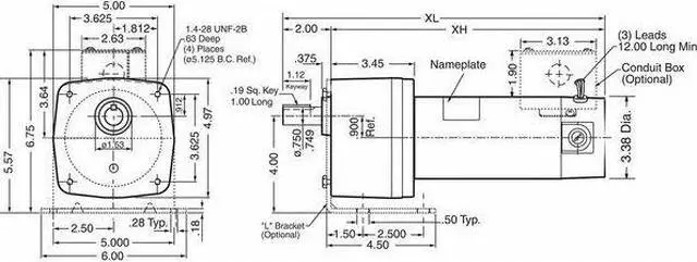 Alt view image 4 of 4 - DAYTON M1135222.00 DC Gearmotor, 100 in-lb Max. Torque, 125 RPM Nameplate RPM,