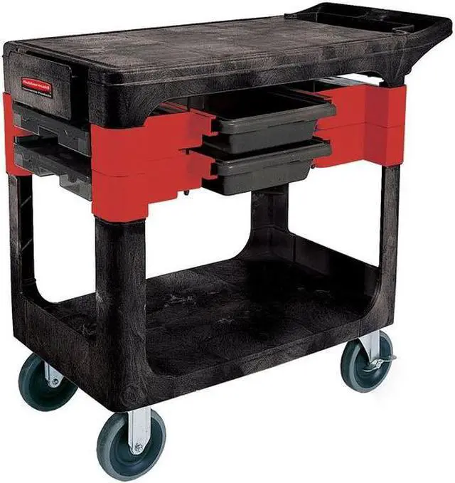 Alt view image 5 of 12 - RUBBERMAID FG618000BLA Trade Cart/Service Bench,38 In. L,Black