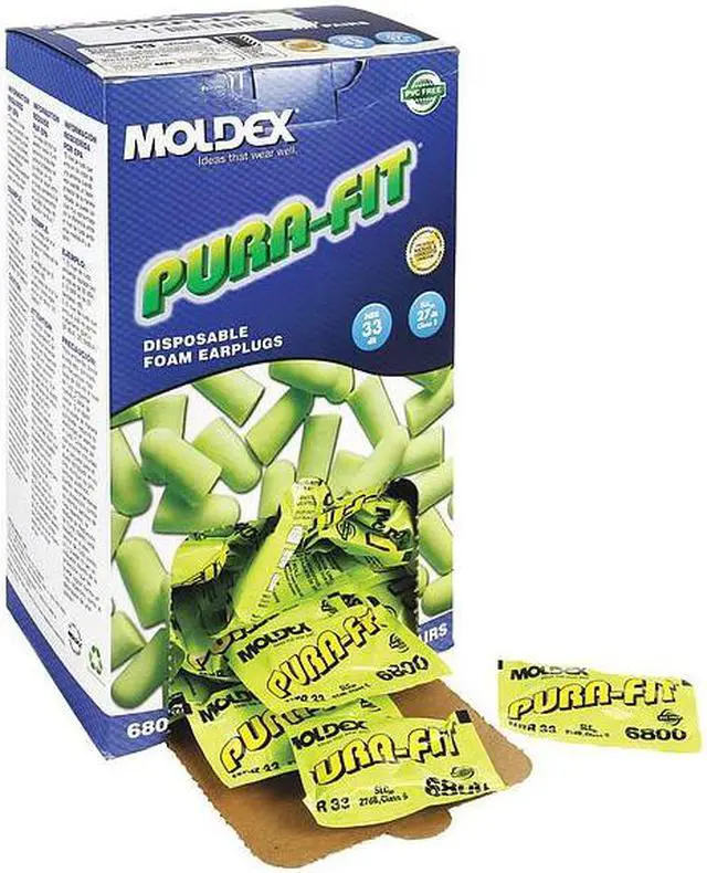 Alt view image 10 of 10 - Moldex Pura-Fit Single-Use Earplugs Cordless 33NRR Bright Green 200 Pairs 6800