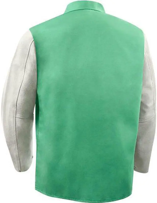 Alt view image 3 of 6 - STEINER 1230-L Flame Resistant Jacket w/Leather Sleeves, Green/Gray, L