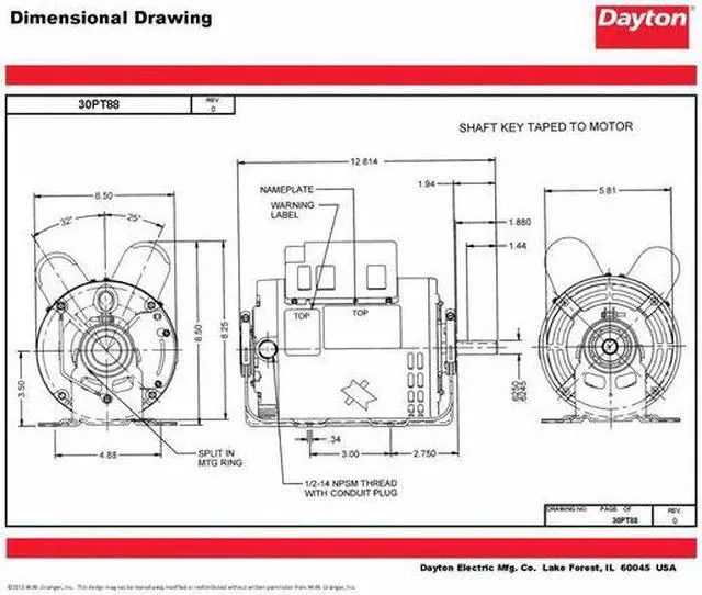 Alt view image 2 of 5 - DAYTON 30PT88 MTR,CS/CR,ODP,1-1/2 HP,3450,56,EFF 81.5