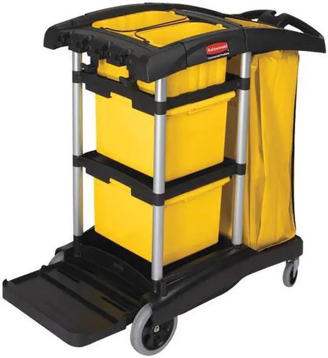 Alt view image 3 of 7 - RUBBERMAID FG9T7300BLA Microfiber Janitor Cart,Black,Plstc/Alum