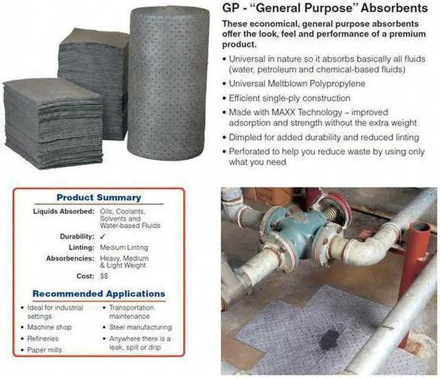 Alt view image 5 of 5 - BRADY GP500 Sorbent Pad, 22 gal, 15 in x 19 in, Universal, Gray, 100 PK