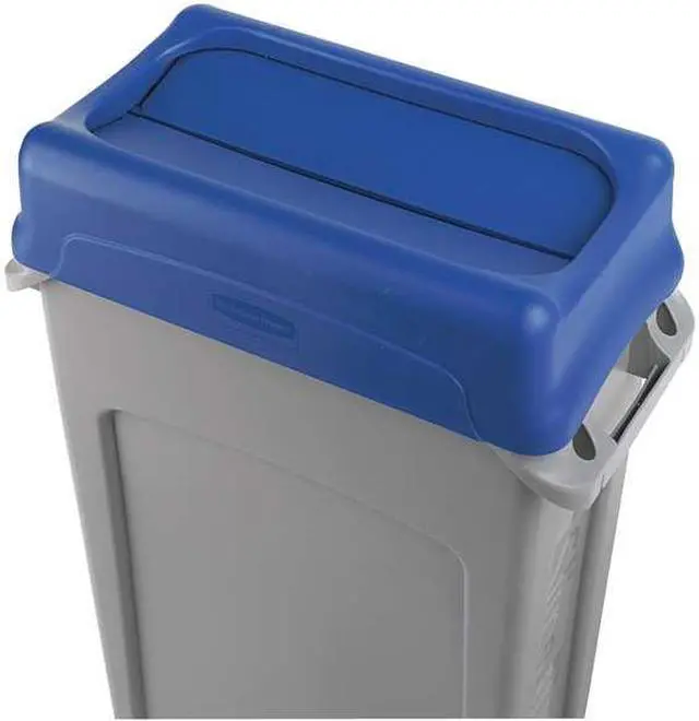 Alt view image 5 of 8 - RUBBERMAID FG267360GRAY Trash Can Top,Drop Top,Swing Closure,Gr