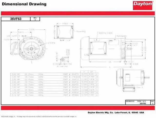 Alt view image 2 of 6 - DAYTON 36VF63 Three-Phase General Purpose Motor, 1 HP, 143/5TC Frame, 230/460V