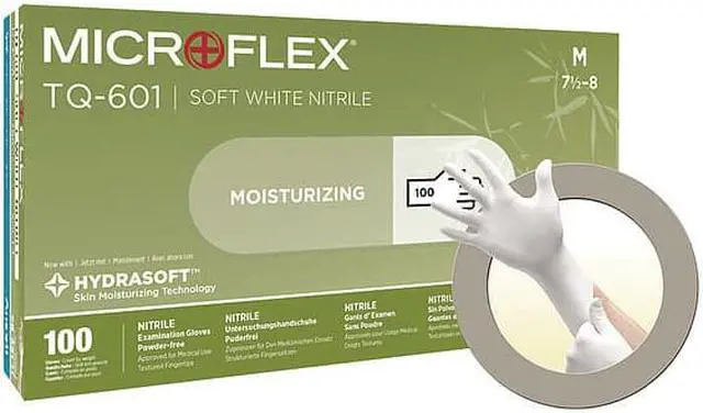 Alt view image 5 of 5 - MICROFLEX TQ-601-XL Disposable Gloves, Nitrile, Powder Free, White, Xl, 100 PK