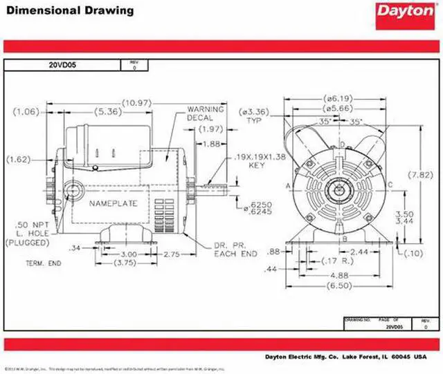 Alt view image 3 of 6 - DAYTON 103834.00 Capacitor-Start/Run General Purpose Motor, 1/3 hp HP,