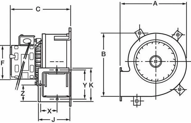 Alt view image 3 of 3 - DAYTON 3FRG3 Rectangular OEM Blower, 1700 RPM, 1 Phase, Direct Drive, Steel 1