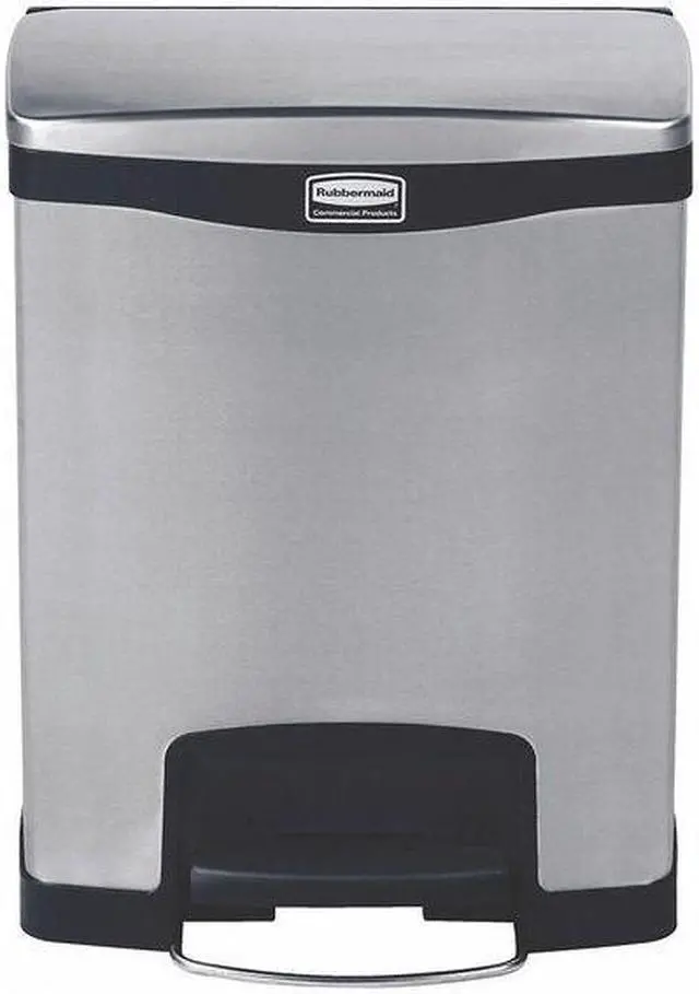 Alt view image 8 of 9 - Rubbermaid - FG1901985 - Slim Jim Stainless Steel Step-On Container, Front Step Style, 8 gal, Black