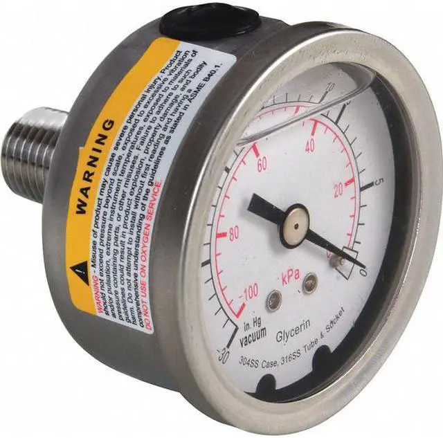 Alt view image 2 of 4 - ZORO SELECT 4CFN6 Vacuum Gauge,Liquid Filled,2 In