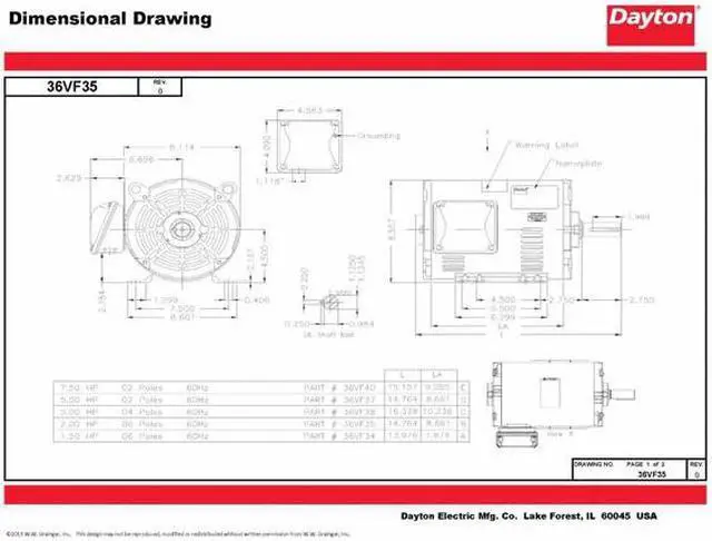 Alt view image 2 of 6 - DAYTON 36VF35 GP Motor,ODP,2 HP,1165 rpm,1-1/8in. dia.