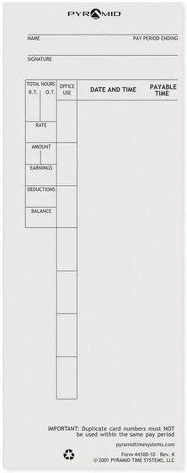 Alt view image 6 of 7 - PYRAMID 44100-10 Time Card,PK100
