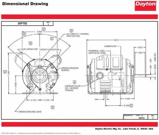 Alt view image 3 of 7 - DAYTON 30PT52 MTR,CS/CR,ODP,1/3 HP,3450,48Z,EFF 70.5