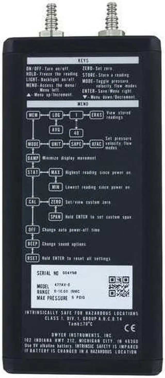 Alt view image 3 of 3 - DWYER INSTRUMENTS 477AV-5 Manometer Kit,Digital,20.00 psi