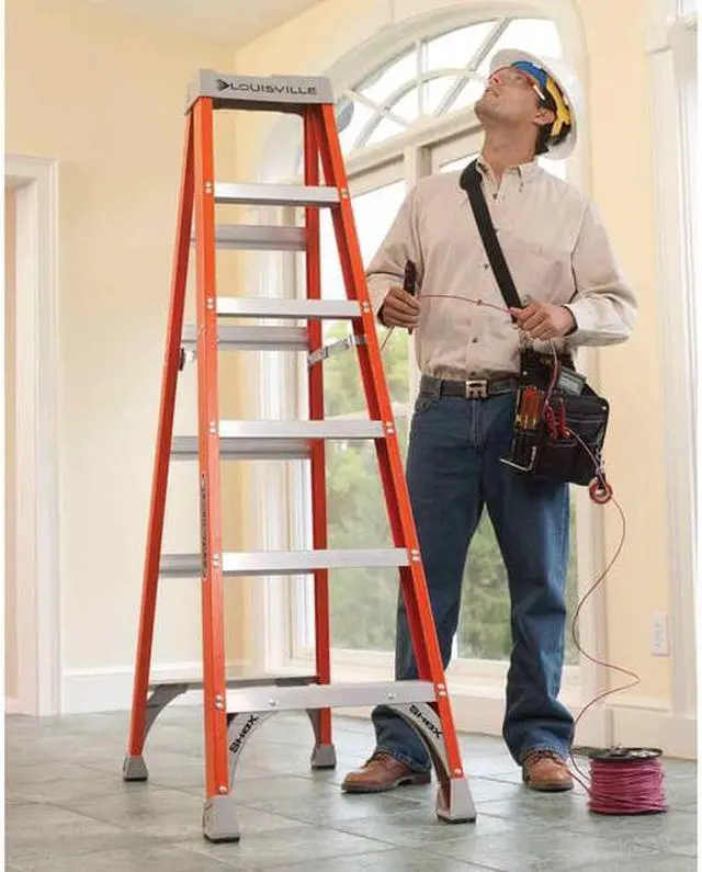 Alt view image 8 of 8 - Louisville Fiberglass Heavy Duty Step Ladder 73 3/5" 5-Step Orange FS1506