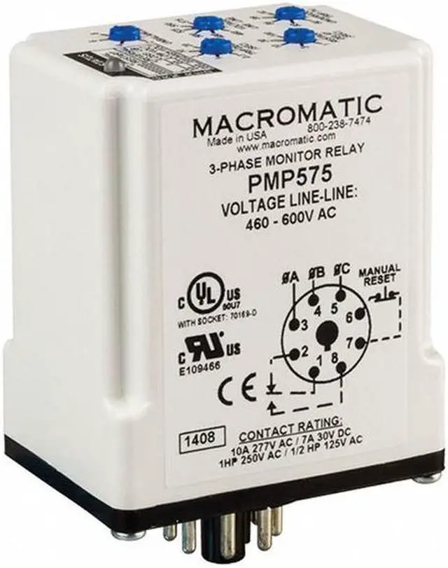 Alt view image 4 of 4 - MACROMATIC PMP575 3 Phase Monitor Relay,SPDT,600VAC,8 Pin