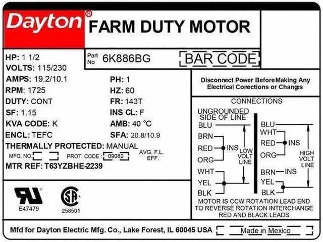 Alt view image 2 of 2 - DAYTON 6K886 Frm Dty Mtr,CapStrt,TEFC,1-1/2hp,1725rpm
