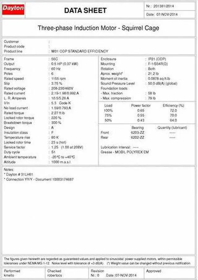 Alt view image 2 of 3 - DAYTON 31LH61 Three-Phase General Purpose Motor, 1/2 HP, 56C Frame, 230/460V AC