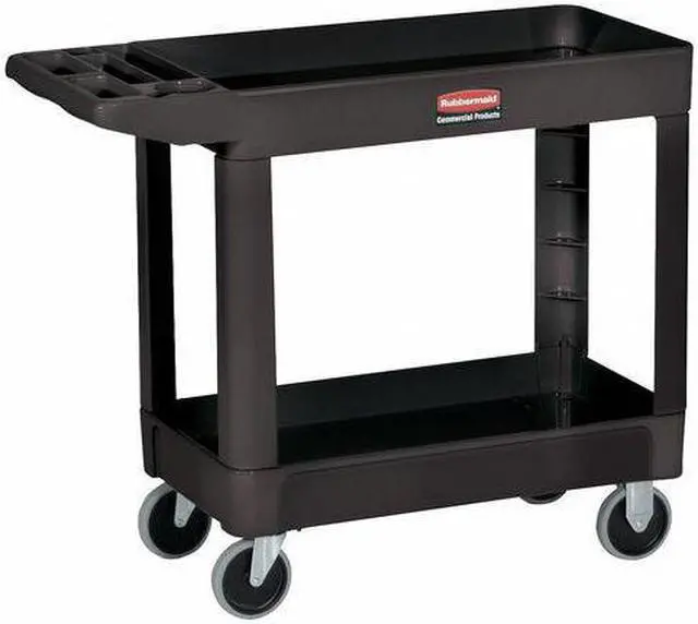 Alt view image 3 of 5 - RUBBERMAID COMMERCIAL FG452089BLA Flat Handle 2-Shelf Utility Cart, 500 lbs.