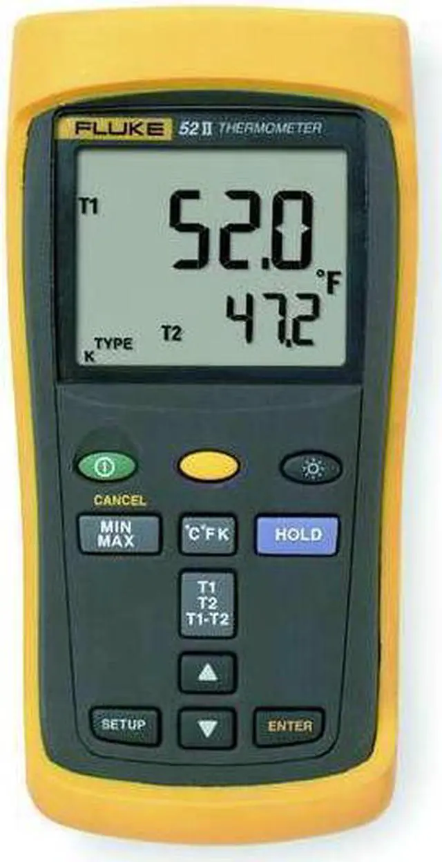 Alt view image 3 of 3 - FLUKE FLUKE 52-2B Thermocouple Thermometer,2 In,K, J, T, E