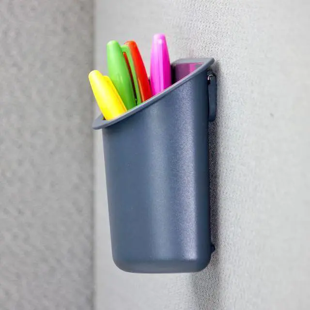Alt view image 7 of 8 - Officemate Gray Pencil Cup, Plastic, 5" Height, 4-1/4" Width, 2-1/2" Depth 29032