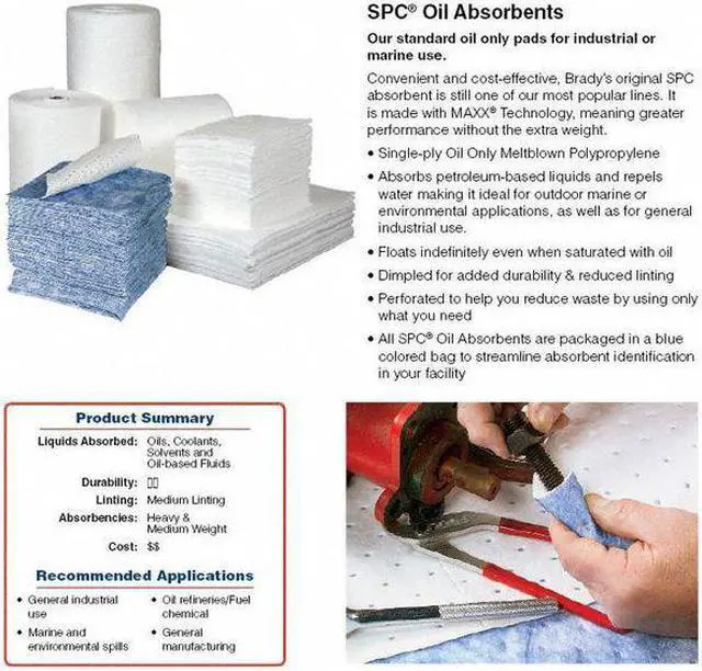 Alt view image 5 of 5 - BRADY SPC200 Sorbent Pad, 51 gal, 15 in x 19 in, Oil, White, Polypropylene