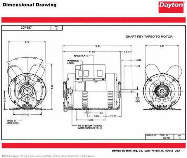 Alt view image 3 of 7 - DAYTON 30PT87 Capacitor-Start/Run General Purpose Motor, 2 hp HP, 115/230V AC