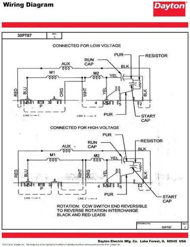 Alt view image 6 of 7 - DAYTON 30PT87 Capacitor-Start/Run General Purpose Motor, 2 hp HP, 115/230V AC
