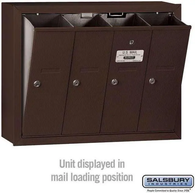 Alt view image 5 of 8 - SALSBURY INDUSTRIES 3504ZSU Mailbox, Bronze, Powder Coated, 4 Doors, Surface, -