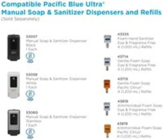 Alt view image 7 of 8 - Unscented,  Foam,  Hand Soap,  1200mL,  Cartridge,  Pacific Blue Ultra™,  PK 4