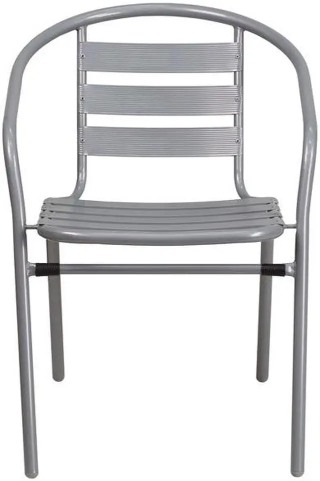 Alt view image 11 of 20 - Flash Furniture Silver Metal Restaurant Stack Chair with Aluminum Slats [TLH-017C-GG] TLH017C