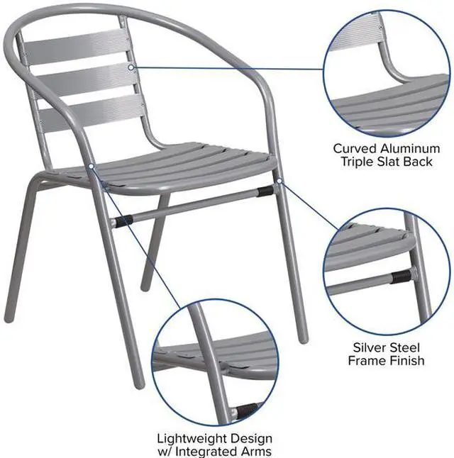 Alt view image 12 of 20 - Flash Furniture Silver Metal Restaurant Stack Chair with Aluminum Slats [TLH-017C-GG] TLH017C