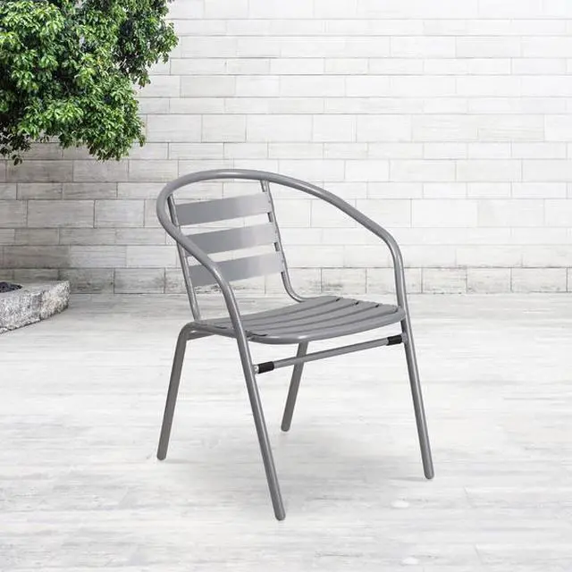 Alt view image 8 of 20 - Flash Furniture Silver Metal Restaurant Stack Chair with Aluminum Slats [TLH-017C-GG] TLH017C