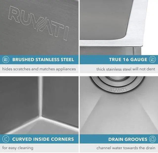 Alt view image 6 of 7 - RUVATI RVH7121 21" Undermount Tight Radius 16 Gauge SS Bar Prep Kitchen Sink