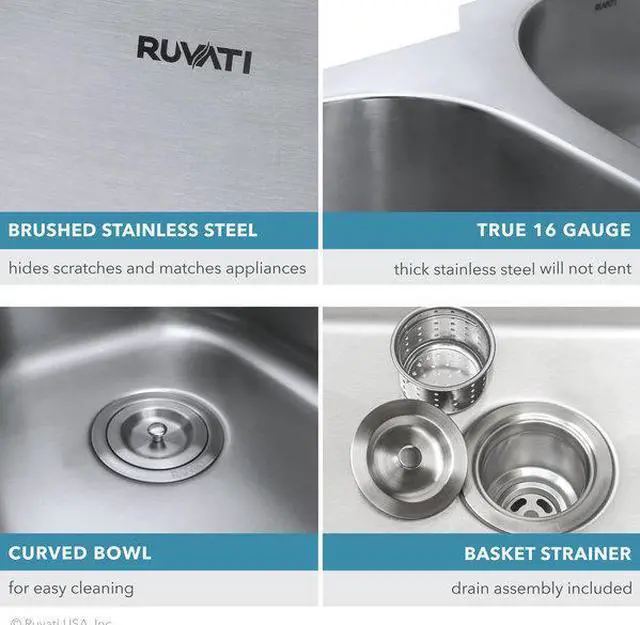 Alt view image 13 of 15 - Ruvati 16-gauge Steel Single Bowl 32-inch Undermount Kitchen Sink