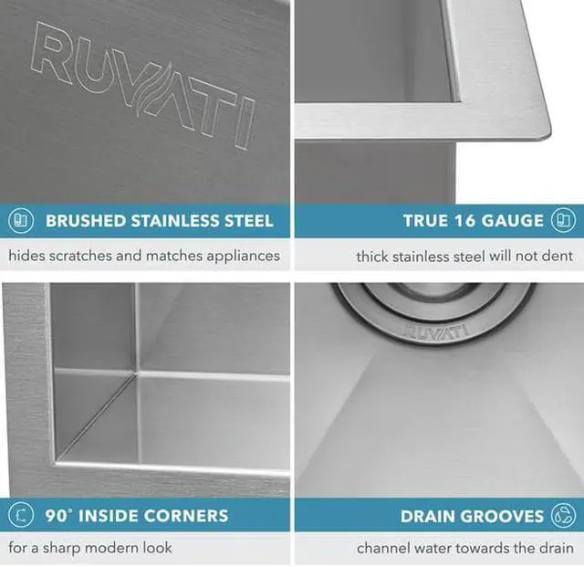 Alt view image 5 of 7 - RUVATI RVH7113 13"x15" Undermnt 16 Ga Zero Radius Bar Prep Kitchen Sink SS Sngl
