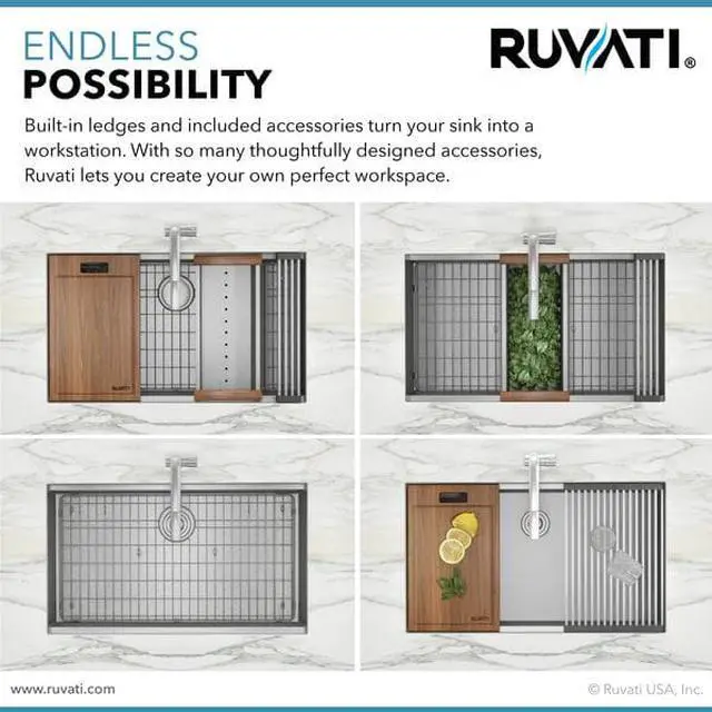 Alt view image 5 of 8 - RUVATI RVH8310 30" Workstation Ledge Undermount 16 Gauge SS Kitchen Sink Single