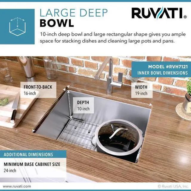 Alt view image 4 of 7 - RUVATI RVH7121 21" Undermount Tight Radius 16 Gauge SS Bar Prep Kitchen Sink