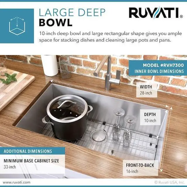 Alt view image 12 of 15 - Ruvati 16-gauge Stainless Steel 30-inch Single Bowl Undermount Kitchen Sink