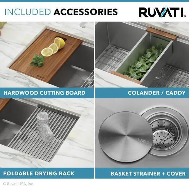 Alt view image 4 of 8 - RUVATI RVH8310 30" Workstation Ledge Undermount 16 Gauge SS Kitchen Sink Single